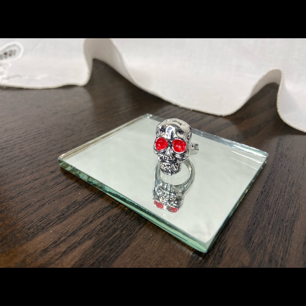 Vintage Plastic Skull Ring, Silver Ring, Size 2.75